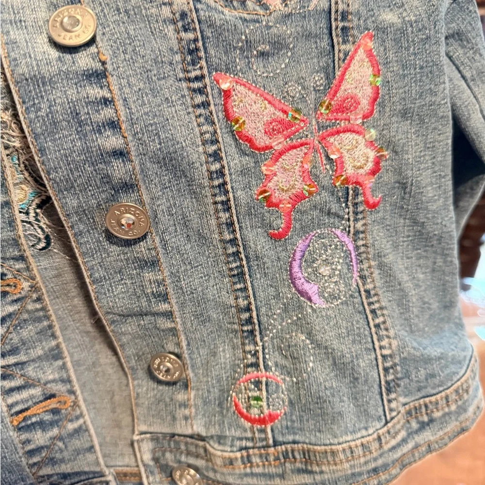 Arizona Jean Company Girls Jean Jacket with Butterfly Embroidered Design